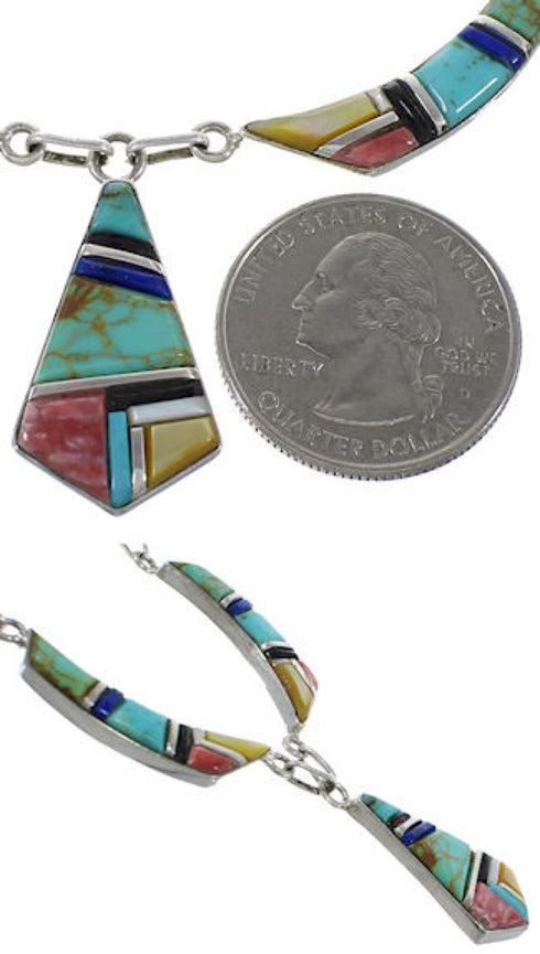 Sterling Silver Multicolor Earrings And Link Necklace Set GS75435